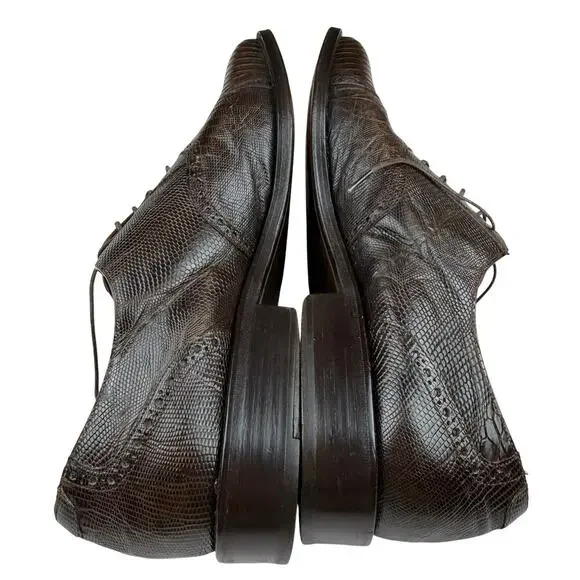 Julio Blanco Brown Lizard Embossed Oxford Dress Shoes 12 - Picture 4 of 8